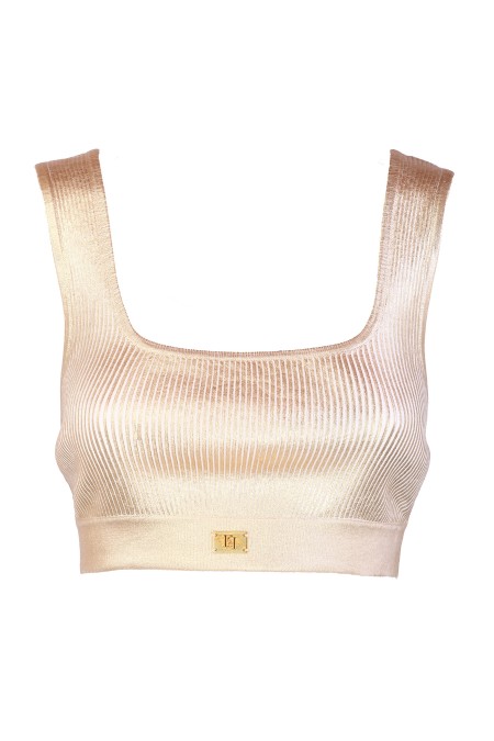 Shop ELISABETTA FRANCHI  Top: Elisabetta Franchi top cropped in viscosa laminata.
Costine con scollo quadrato.
Accessorio in metallo dorato.
Composizione: 72% Viscosa 28% Poliestere.
Made in Italy.. TK09S42E2-610